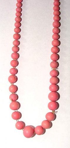Graduated Antique Porcelain Exotic Pink Beads Necklace
