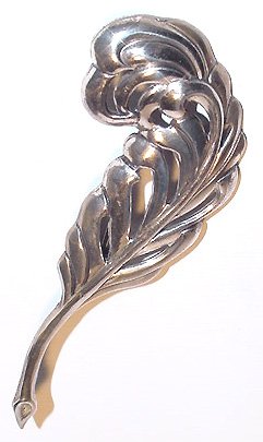 Very Large Vintage 1940s Sterling Ostrich Feather Brooch