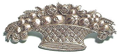 Vintage Sterling Basket with Roses and Fruit Brooch