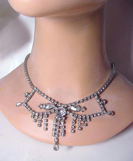 Fringed Vintage 1950s Festoon Rhinestone Necklace