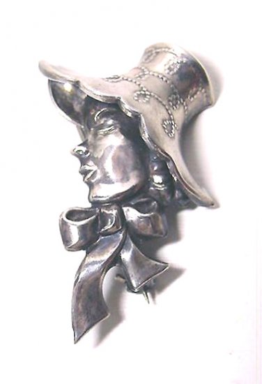 1950s Vintage 1950s Signed Lang Figural Sterling Lady In Bonnet Brooch