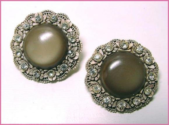 Large Vintage c1950 Frosted Lucite and Featherlite Earrings - Free USA Shipping