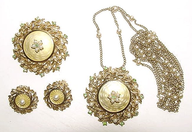 Guilloche Enameled Signed Cathe Set