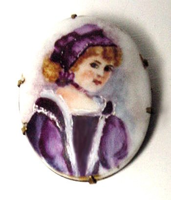 Victorian Handpainted Portrait Brooch