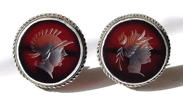 Victorian Carnelian Intaglio Cameo and Silver Earrings