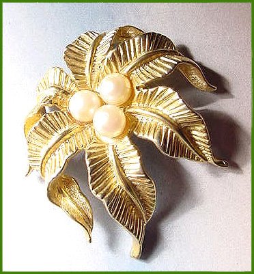 Signed Vintage c1970 Jomaz, by Mazer Bros., Coconuts And Palm Tree Brooch - Free USA Shipping