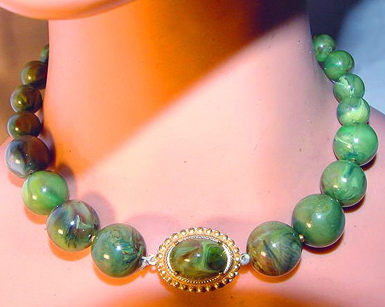 Vintage Signed Miriam Haskell Marbled Plastic Beads Choker
