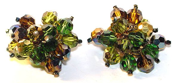 Signed c1960 Marvella Cascading Aurora Borealis Clip Earrings - Free USA Shipping