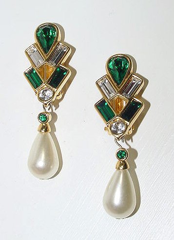 Signed Swarovski Pre-1988 Large Pearl Dangle Earrings - Free USA Shipping