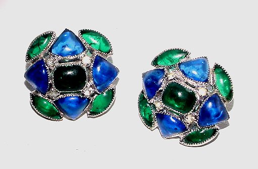 Signed Vendome Poured Glass Cabochon Vintage 1960 Earrings