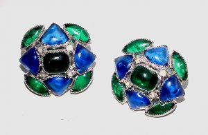 Signed Vendome Poured Glass Cabochon Earrings