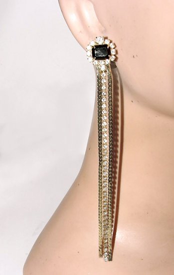 Vintage 1980s Long, Long Sweeper Rhinestone Clip Earrings