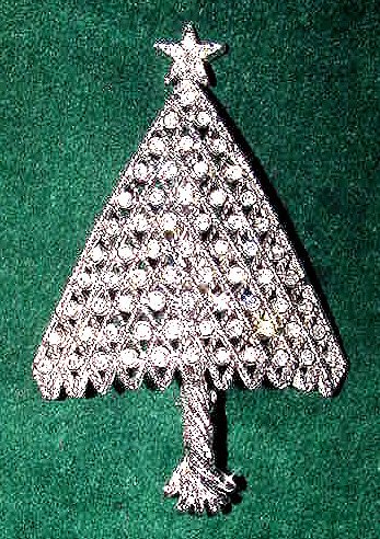 Sparkly Rhinestones Vintage Christmas Tree Brooch - Free USA Shipping