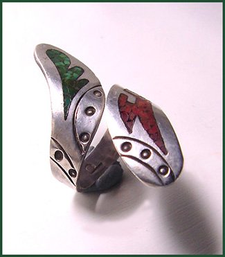 Jimmie Patterson Turquoise and Coral Navajo Ring