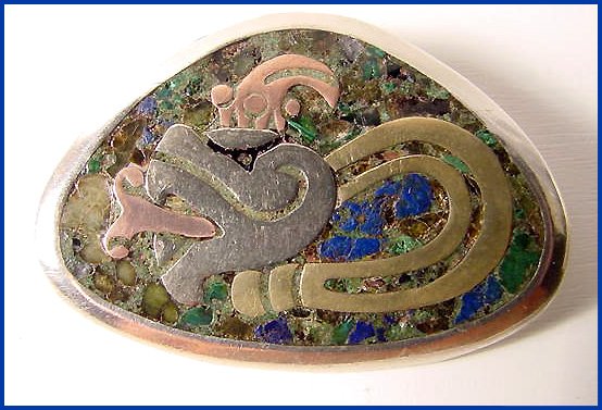 Mixed Metals (Metales Casados) Vintage Mexican Sterling Serpent Brooch