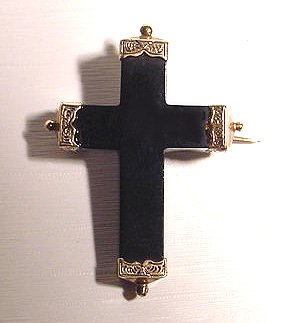14k Victorian Black Jet Cross Mourning Brooch