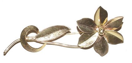 Signed Binder Brothers c1940 Retro Pink and Yellow Gold Flower Brooch