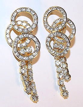 Vintage 1980s Swinging Rhinestone Sweeper Earrings