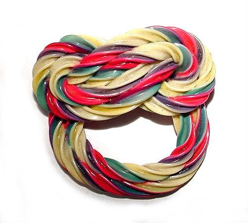 Multicolored Vintage 1930s Twisted Knot Celluloid Brooch - Free USA Shipping