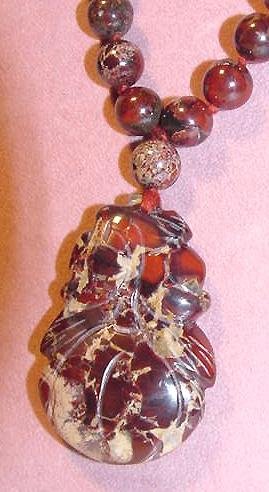 Vividly Colored Leopard Jasper Necklace with Carved Pendant