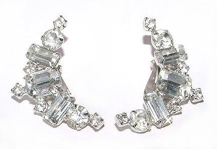 Brilliant Emerald-Cut 1960s Rhinestone Earrings - Free USA Shipping
