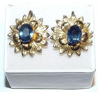 Vermeil Sterling Screwback Earrings with Faceted Blue Stones -Free USA Shipping