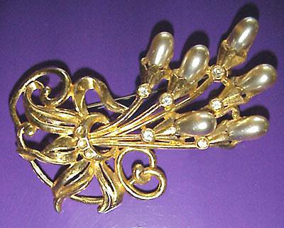 Thirties Large Gilt Pearl Spray Brooch - Free USA Shipping