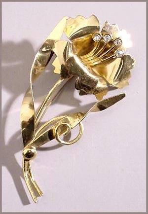 Retro Gold on Sterling Big Flower Brooch, 1940s - Free USA Shipping