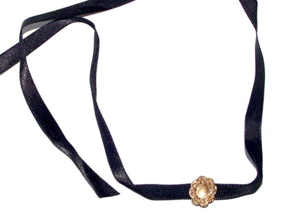 Victorian Gold Filled Slide On Black Ribbon - Free USA Shipping