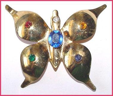Large Vintage Butterfly Brooch with Colored Stones - Free USA Shipping