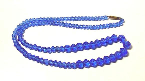 Antique Late Victorian Blue Glass Beads - Great Color - Free USA Shipping
