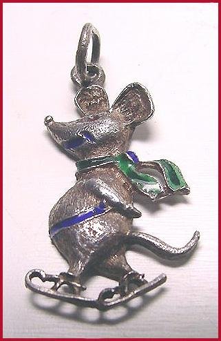 Enameled Sterling Skating Mouse Pendant - Free USA Shipping