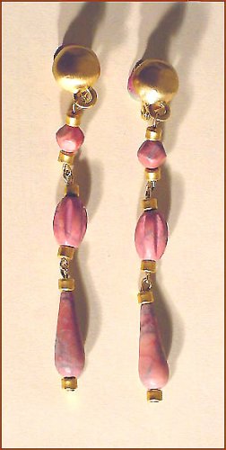 Rhodonite - Long Drop Earrings - Free USA Shipping