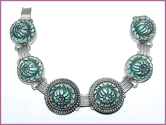 Vintage Turquoise Chrysanthemum Bracelet and Earrings Set - Free USA Shipping