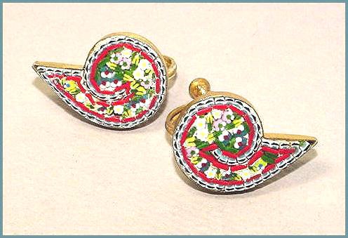 Signed Forties Vintage Mosaic Earrings - Free USA Shipping