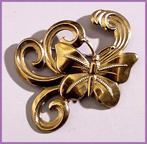 1940s Retro Large Brass Butterfly Brooch - Free USA Shipping