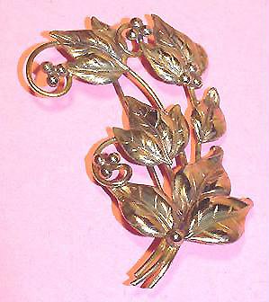 Vermeil Sterling 1940s Leaves and Berries Brooch - Free USA Shipping