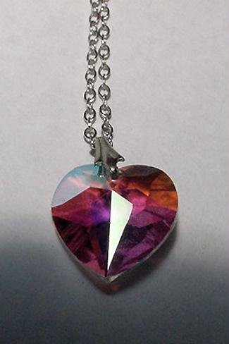 Aurora Borealis Faceted Heart and Sterling Chain - Free USA Shipping