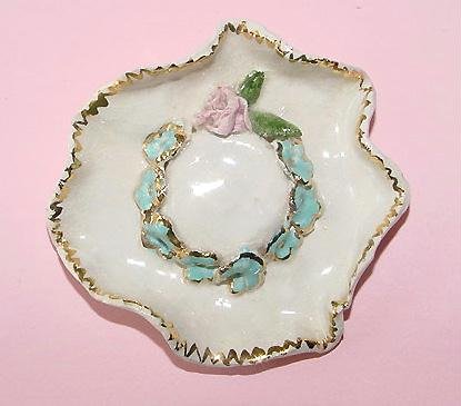 Pottery Forget-Me-Nots Picture Hat Brooch - Free USA Shipping
