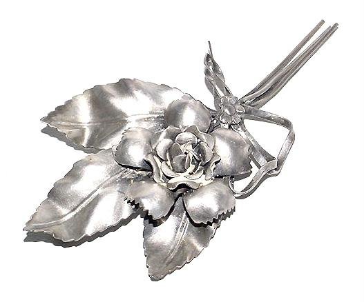 1940s Handmade Sterling Rose Spray Brooch