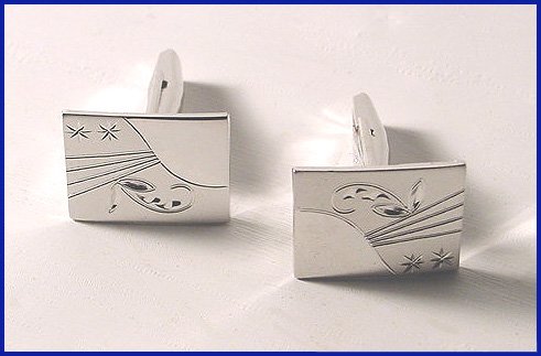 1960s Mens Sterling Engraved Cufflinks Signed T2 - Free USA Shipping
