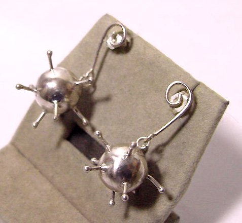 Hallmarked Spiky Sterling Medieval Mace Pierced Earrings