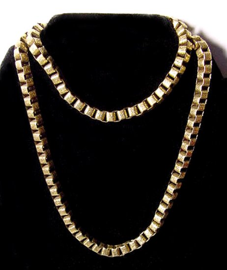 Gilt Victorian Revival Embossed Long Chain Necklace