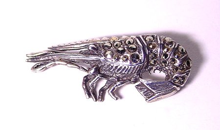 Vintage Sterling and Marcasites Shrimp Brooch - Free USA Shipping