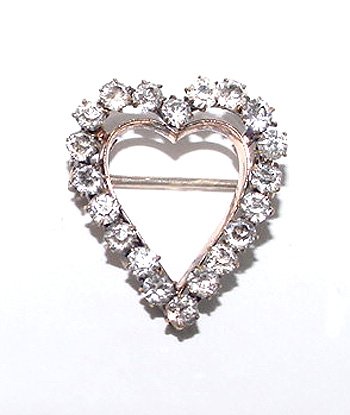Antique Victorian Heart Brooch Set with Brilliants