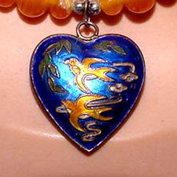 Vintage Enamel Sterling Heart Pendant with Beads