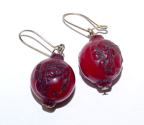 Vintage Celluloid Cameo Bead Earrings - Free USA Shipping
