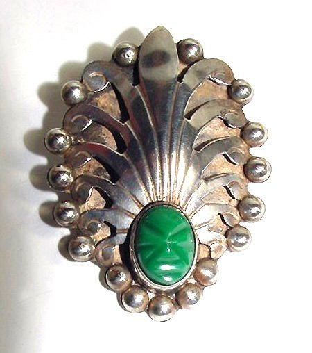 Signed Mexican Sterling Brooch - Aztec Headdress