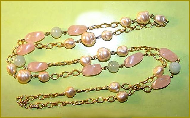Kenneth Jay Lane Attributed Rose Quartz & Jade Beads Necklace