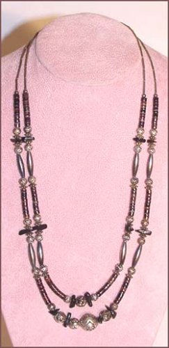 Indian Penshell Heishi and Silverplated Beads Double Necklace - Free USA Shipping